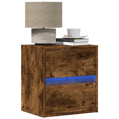 Comodino A Parete Con Luci Led Rovere Fumo - Foto 1