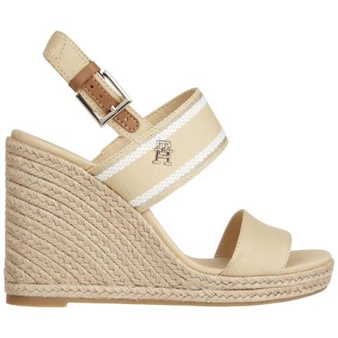 Webbing High Wedge Sandal Sandali Cotone Scarpe Donna Beige Eu 41, Fw0fw08045 Acr - Foto 1