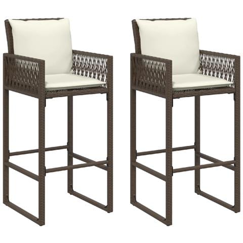 Sgabelli da Bar con Cuscini 2 pz Marroni in Polyrattan - Foto 1