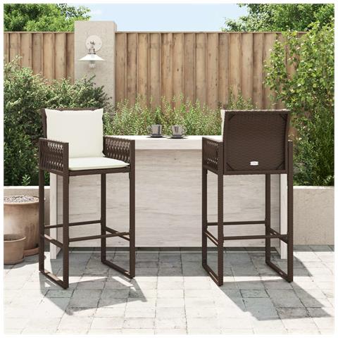 Sgabelli da Bar con Cuscini 2 pz Marroni in Polyrattan - Foto 2