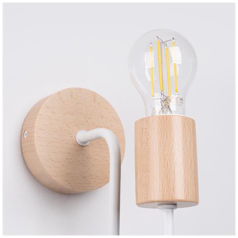 Lampada Da Parete Timbo Bianco Sl. 1664 - Soppalco Lampada Da Parete Bianco /legno Naturale 18.5x8x19 Cm - Foto 8
