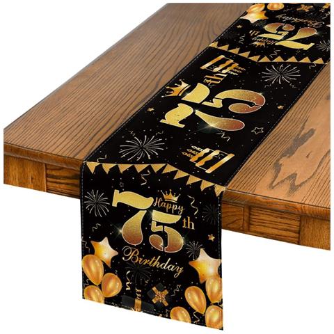 Decorazione Elegante Per 75° Compleanno In Nero E Oro - Tovaglia 40x140 Cm - Foto 1