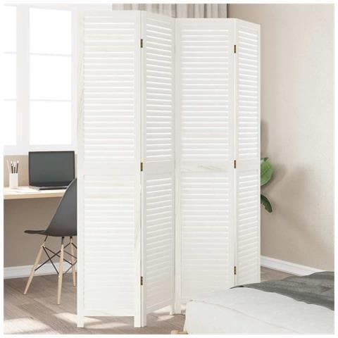 Divisorio Ambienti 4pannelli Bianco Legno Massello Di Paulownia - Foto 1