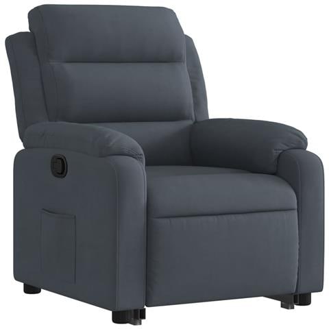 Poltrona Alzapersona Reclinabile Grigio Scuro In Velluto - Foto 3