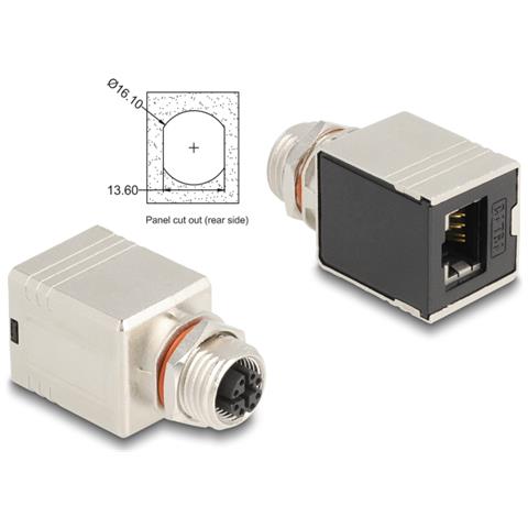 Adattatore M12 X-coded a 8 pin femmina per RJ45 femmina Cat. 6A STP schermato diritto - Foto 2