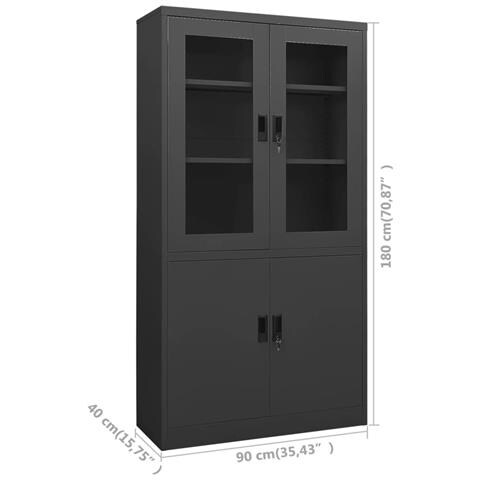 Lusso Casadino -  Armadio Per Ufficio Antracite 90x40x180 Cm In Acciaio - Foto 8