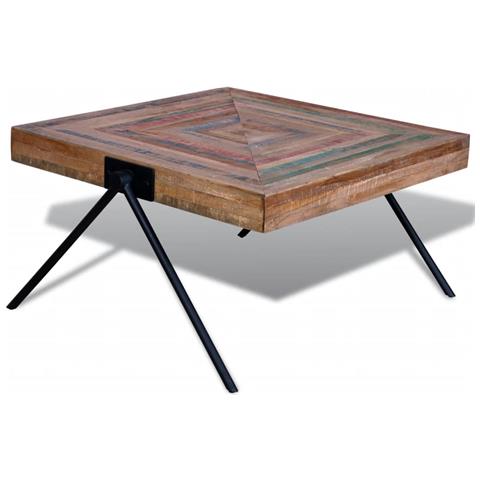 Tavolino Da Salotto Con Gambe A V In Legno Di Recupero Di Teak - Foto 1