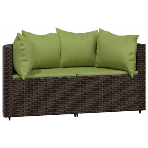 Divani Angolari da Giardino con Cuscini 2pz Polyrattan Marrone - Foto 1