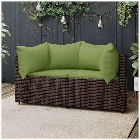 Divani Angolari da Giardino con Cuscini 2pz Polyrattan Marrone - Foto 2