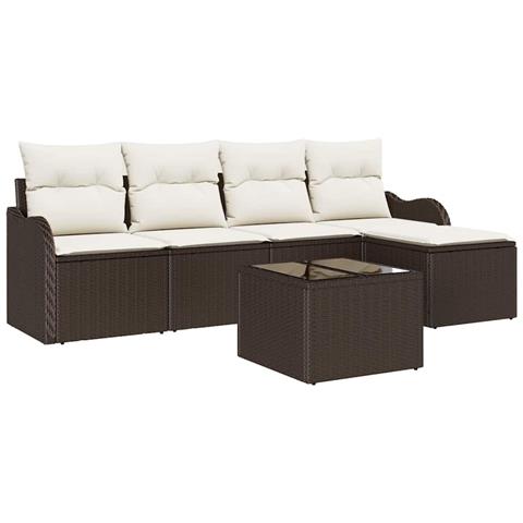 Set di divani da giardino  con cuscini grigi in rattan sintetico, Divano da giardino 2 posti  con cuscini in rattan sintetico marrone - Foto 1
