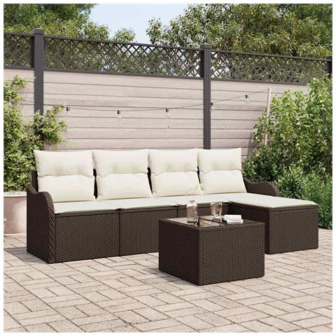 Set di divani da giardino  con cuscini grigi in rattan sintetico, Divano da giardino 2 posti  con cuscini in rattan sintetico marrone - Foto 2