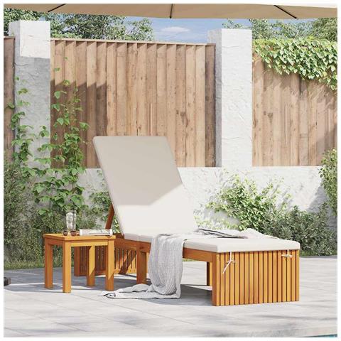 Lettino Prendisole 200x55x30 cm in Legno Massello di Acacia - Foto 2