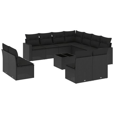 Set Divani da Giardino 12 pz con Cuscini Nero in Polyrattan - Foto 1