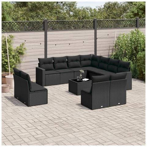 Set Divani da Giardino 12 pz con Cuscini Nero in Polyrattan - Foto 2