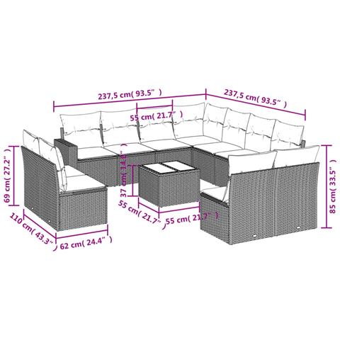 Set Divani da Giardino 12 pz con Cuscini Nero in Polyrattan - Foto 3