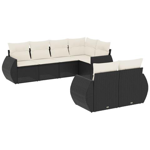 Set Divani da Giardino con Cuscini 7pz Nero Polyrattan - Foto 1