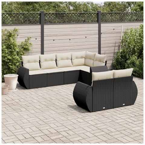 Set Divani da Giardino con Cuscini 7pz Nero Polyrattan - Foto 2