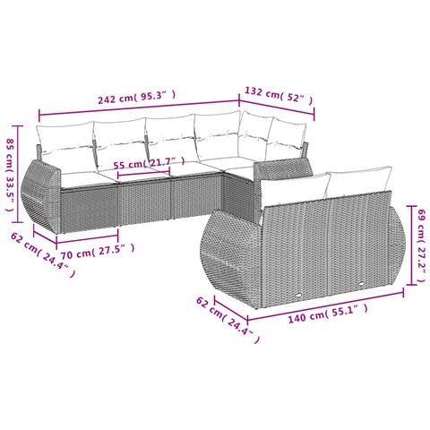 Set Divani da Giardino con Cuscini 7pz Nero Polyrattan - Foto 3