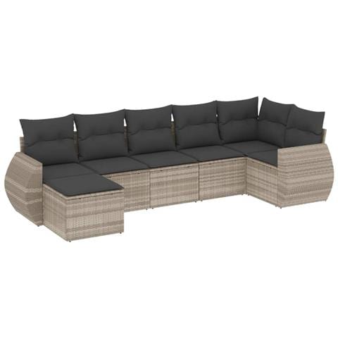 Set Divani da Giardino 7pz con Cuscini Grigio Chiaro Polyrattan - Foto 1