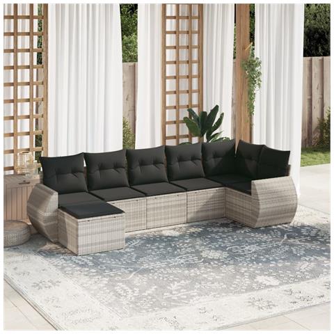 Set Divani da Giardino 7pz con Cuscini Grigio Chiaro Polyrattan - Foto 2