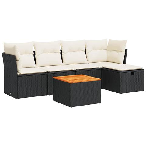 Set Divano da Giardino 6 pz con Cuscini Nero in Polyrattan - Foto 1