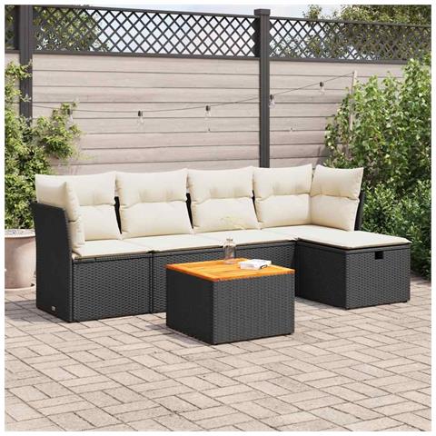 Set Divano da Giardino 6 pz con Cuscini Nero in Polyrattan - Foto 2
