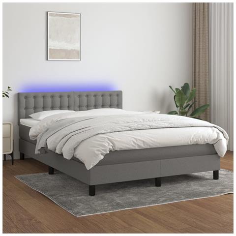 Letto a Molle Materasso e LED Grigio Scuro 140x200cm in Tessuto - Foto 2