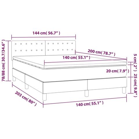 Letto a Molle Materasso e LED Grigio Scuro 140x200cm in Tessuto - Foto 8