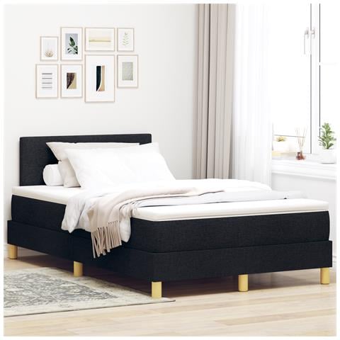 Letto Box Spring con Materasso Nero 120x190 cm Tessuto - Foto 2