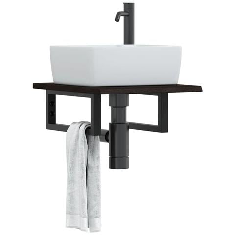 Ripiano a Parete per Lavabo in Acciaio e Massello di Rovere - Foto 2