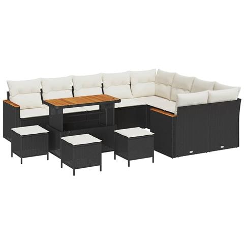 Set Divano da Giardino con cuscino 13 pcs Nero Poly Rattan - Foto 1