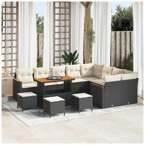 Set Divano da Giardino con cuscino 13 pcs Nero Poly Rattan - Foto 2