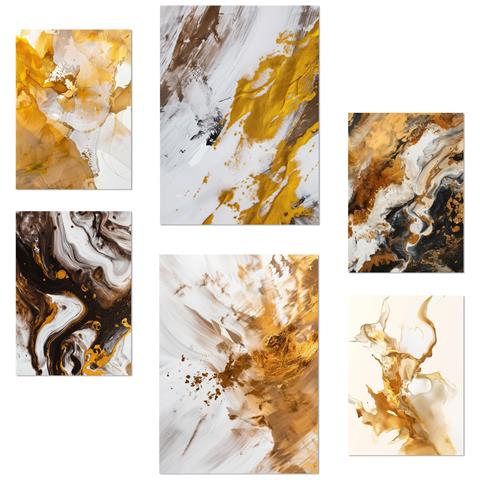 Set Di 6 Stampe Forme Astratte Di Colore Marrone Bianco Oro Con Illustrazioni Di Design Per Le Pareti Delle Stanze Della Tua Casa, Negozio E Attività Commerciale A3 & A4 Senza Cornice - Foto 1