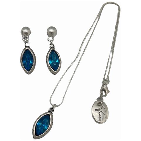 Ciondolo E Orecchini A Goccia In Zama Placcata In Argento Sterling E Cristallo Blu Sfaccettato. - Foto 2