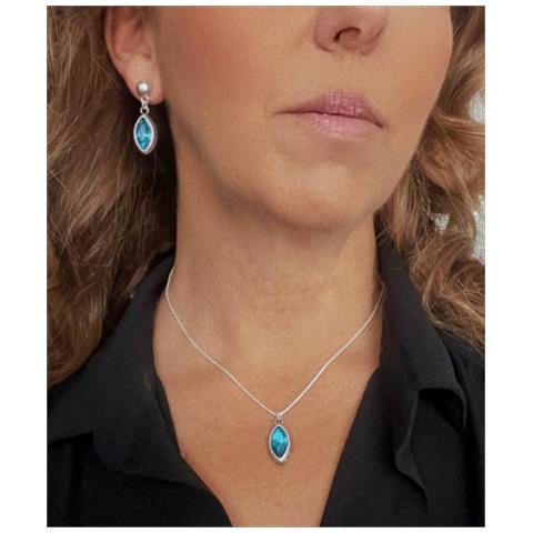 Ciondolo E Orecchini A Goccia In Zama Placcata In Argento Sterling E Cristallo Blu Sfaccettato. - Foto 3