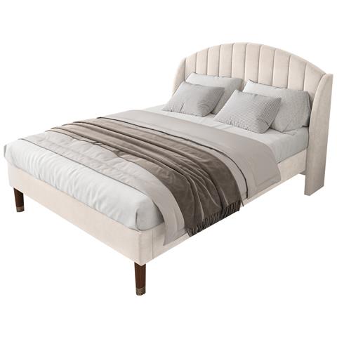 Letto In Velluto Beige Con Design Classico E Moderno - Foto 1