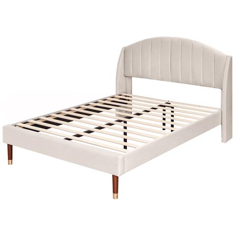 Letto In Velluto Beige Con Design Classico E Moderno - Foto 3