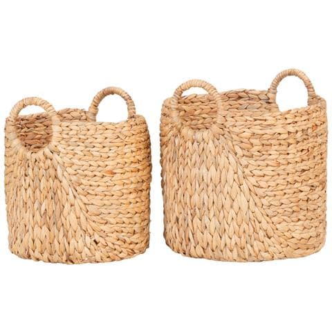 Set Di 2 Cesti Passo Rotondi In Giacinto D'acqua Naturale Con Manici - 30 E 35 Cm - Foto 1