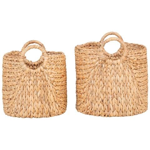 Set Di 2 Cesti Passo Rotondi In Giacinto D'acqua Naturale Con Manici - 30 E 35 Cm - Foto 2