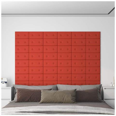 Testiera da Parete 12 pcs Rosso 30 x 15 cm Pelle Sintetica - Foto 2