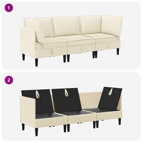 Set di mobili per il soggiorno 3 pcs Crema Tessuto - Foto 8