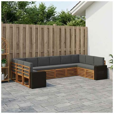 Set di divani da esterno 10 pcs Naturale e Antracite Poliestere - Foto 2