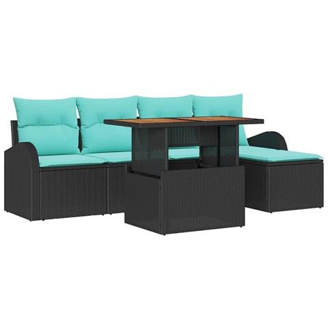 Set Divano da Giardino con archiviazione 6 pcs Nero Poly Rattan - Foto 1