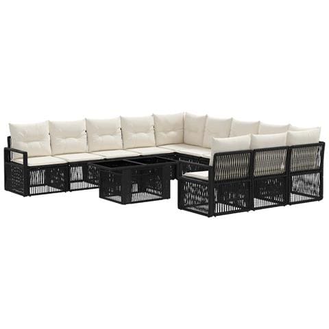 Set Divano da Giardino 12 pz Nero e Bianco Crema polyrattan - Foto 1
