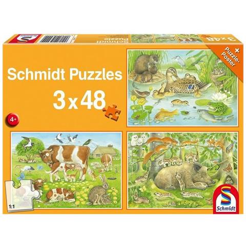 Schmidt And Spiele Puzzle Per Bambini - Famiglie Di Animali - 3x48 Pz - Foto 1