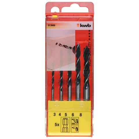 513900, Drill, Set di punte per trapano, Hardwood, Legno dolce, Chromium-Vanadium Steel (Cr-V) , 3, 4, 5, 6, 8, Nero - Foto 2