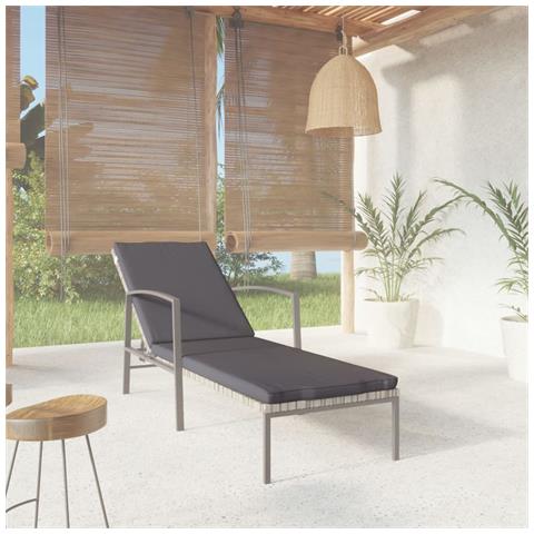 Lettino Prendisole da Giardino con Cuscino Polyrattan Grigio - Foto 2