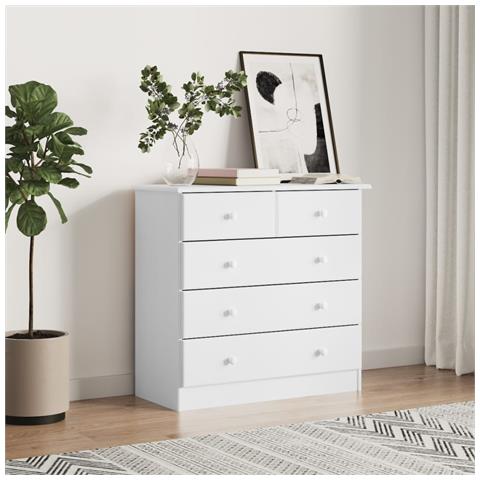 Cassettiera Alta Bianca 77x35x73 Cm In Legno Massello Di Pino - Foto 2