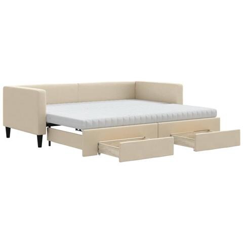 Divano Letto Estraibile Con Cassetti Crema 90x200 Cm In Tessuto - Foto 1