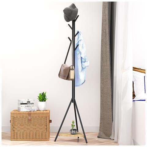 Appendiabiti A Piantana Nero Attaccapanni Da Terra Salvaspazio 6 Ganci 1 Ripiano - Foto 1